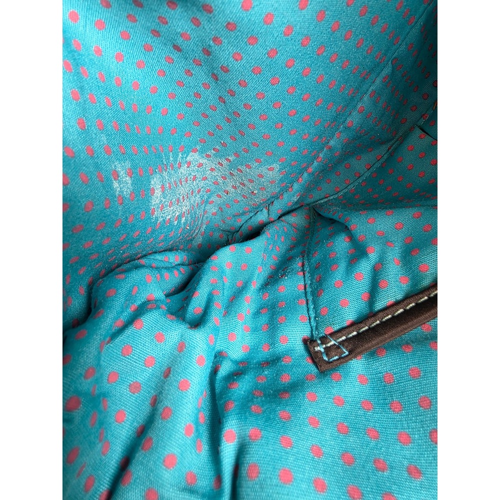 The Sak Woven Metallic Bronze Tote Bag Brown Trim Blue‎ Stitching - Picture 13 of 14